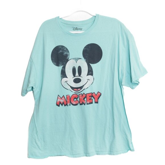 Disney Mickey Mouse Size 2X Distressed Vintage Style Graphic Tee in Mint Green - Picture 1 of 8